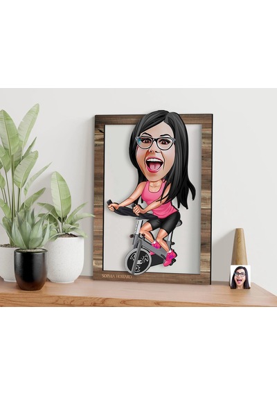 BK Gift Kişiye Özel Kadın Fitness Sporcusu Karikatürlü 3D Ahşap T