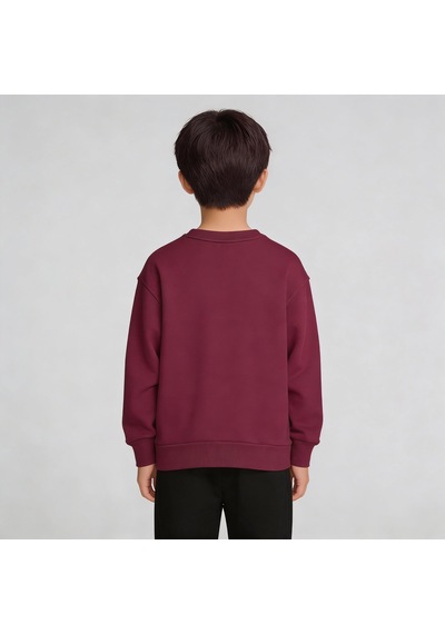 King-Brich Bisiklet Yaka Nakışlı Oversize Kalıp Çocuk Sweatshirt Bordo