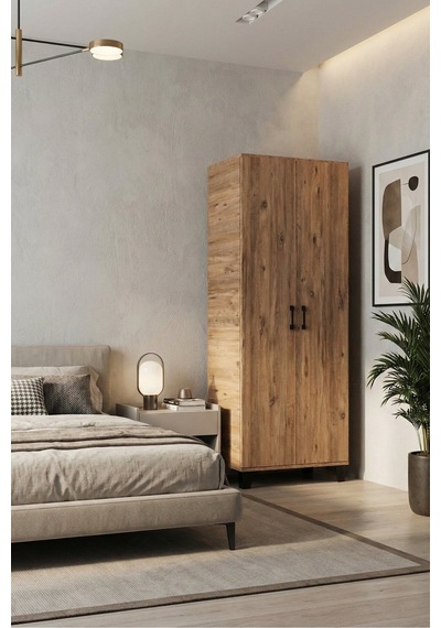 Reyo Falez Çok Amaçlı 2 Kapaklı 8 Gözlü Dolap 70x45x185 Cm, Kiler,mutfak,balkon Ve Banyo Depolama Dolabı - Atlantik Çam