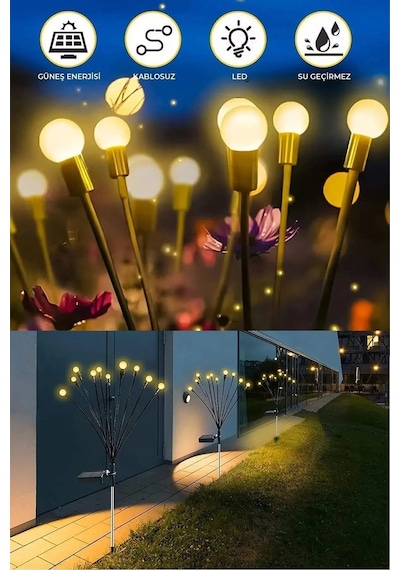 İndecor Houseware 6 Led'li Sarı Güneş Enerjili Bahçe Aydınlatması Peyzaj Balkon Lambası Solar Işık Ateş Böceği 2adet Diğer