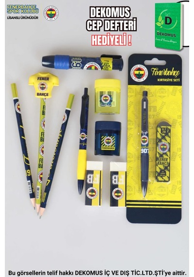 "dekomus Cep Defteri Hediyeli" Lisanslı Fenerbahçe 12 Parça Kırtasiye Seti Silgi Tepeli Kurşun Kalem,versatil Uçlu Kalem Ahşap