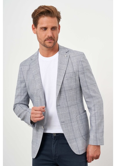 Morven Erkek Lacivert Dokuma Slim Fit Torba Cep Mono Yaka Spor Ceket 24ys002007200 Lacivert