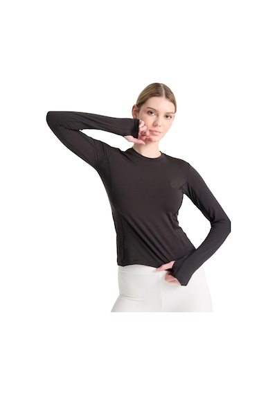 Hnc Sport Kadın Siyah Nefes Alan Compression Spor Body Tişört - Bilek Detaylı Tasarım