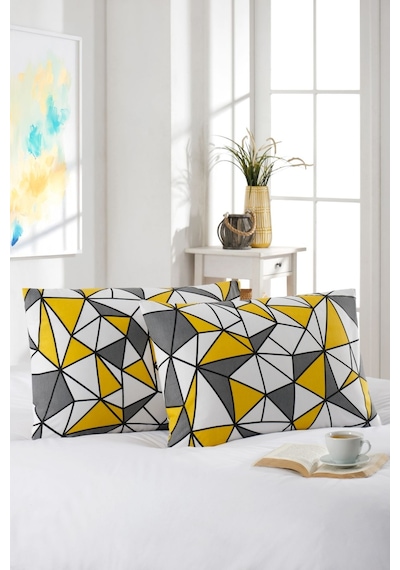 2'li Yastık Kılıfı Pamuklu 50x70 Cm Geometrik Desen Sarı