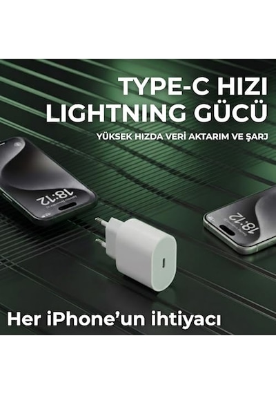 Nodar 20w Usb-c To Lightning Pd Hızlı Şarj Seti 1 Metre İphone Şarj Kablosu Dahil Dinamik Hızlı Şarj, Kısa Devre Korumalı Beyaz