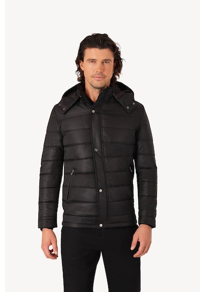 Ysf Erkek Siyah Regular Fit Kapüşonlu Kaban