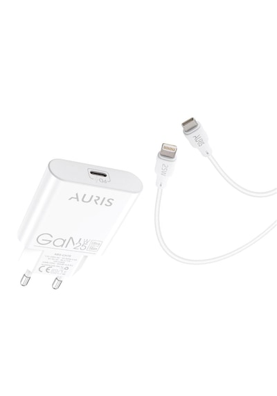 Auris Gan Ultra Slim 25 Watt Usb C To Lightning Şarj Cihazı 1 Metre Lightning Kablo -