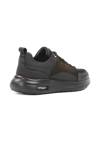 Erkek Haki Bağcıklı Kalın Tabanlı Nubuk Deri Sneaker Haki Nubuk