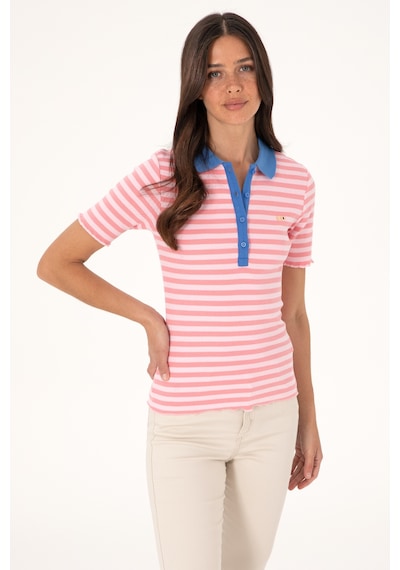 U.S. Polo Assn. Kadın Pembe Çizgili Polo Yaka Tişört 50306031-VR041