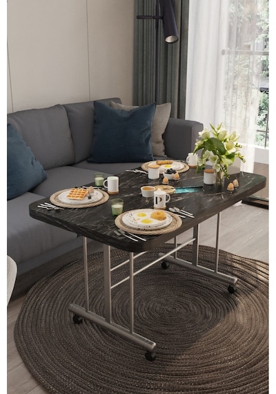 Avenza Living Tekerlekli Çok Amaçlı Orta Sehpa 70x110 Cm - Kolay Taşınabilir Tasarım Siyah