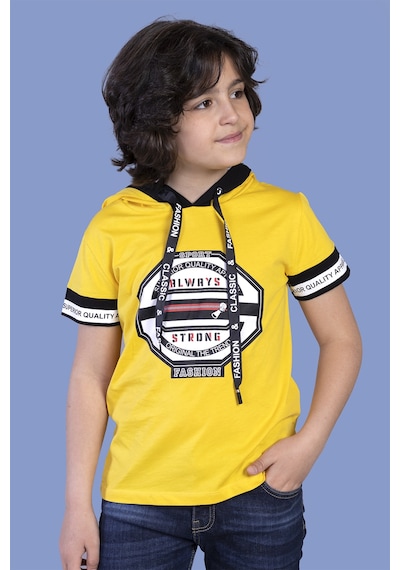 Toontoy Kids Toontoy Erkek Çocuk Baskılı Kapüşonlu Kısa Kollu Tişört Sarı