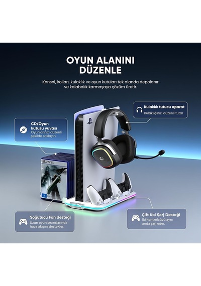 Ps5/slim/pro Soğutucu Ledli Stand Ve Joystick Şarj İstasyonu