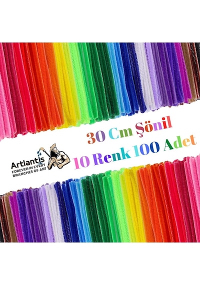 Şönil Renkli 30 Cm 100'lü 1 Paket Artlantis 30 Cm Renkli Tüylü Te