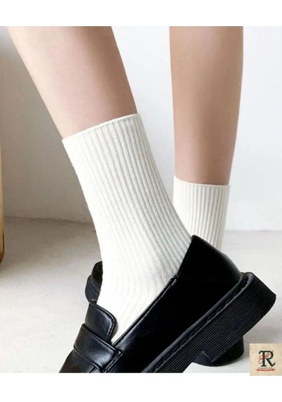 Trampler Unisex 3 Çift Lastiksiz Çizgili Bambu Çorap Beyaz Soket Çorap Sıkmayan Çorap Beyaz