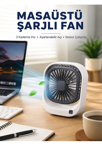 Taşınabilir Masaüstü Fan Ayarlanabilir Açılı Şarjlı Tasarım - Lisinya