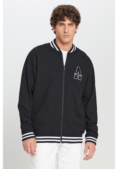 AC&Co / Altınyıldız Classics Erkek Sıyah 2 İplik Pamuklu Standart Fit Normal Kesim Fermuarlı Kolej Yaka Yan Cepli Sweatshirt Siyah