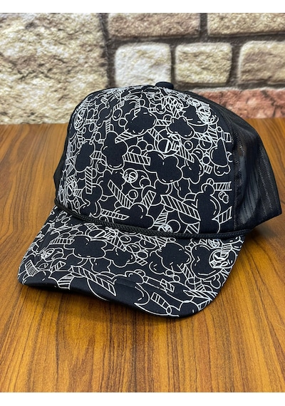 Hamze Trucker Model Baskılı Hafif Yazlık Beyzbol Cap Şapka Siyah - Açık Gri