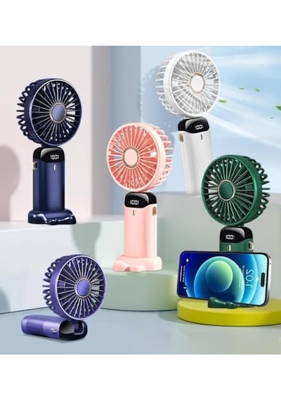 El Fanı 5 Kademeli Dijital Led Göstergeli Boyun Askılı Mini Klima Vantilatör Mor