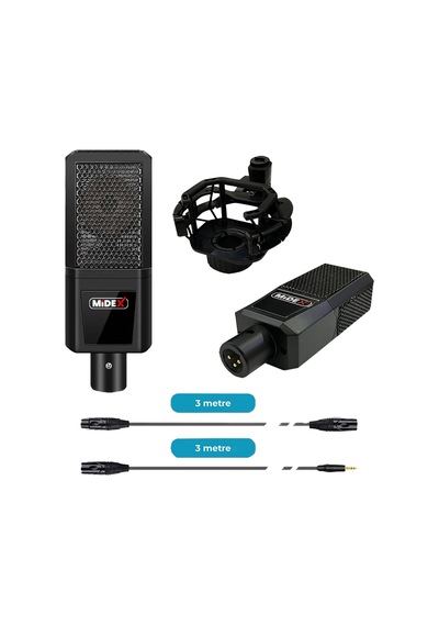 Midex MX-2020 Set Phantom Power Condenser Stüdyo Mikrofon Kayıt Paketi