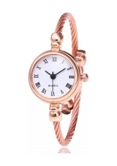 Rose-beyaz Ince Bileklik Yuvarlak Vintage&retro Saat Siyah - Sarı