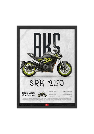Rks Srk 250 Siyah Ahşap Çerçeveli Poster, Dekoratif Motosiklet Duvar Tablosu
