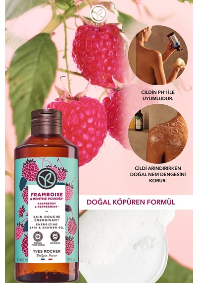 Yves Rocher Duş Jeli - Nemlendirici Enerjik Frambuaz Nane - Sls,sles İçermez,vegan-400ml Diğer