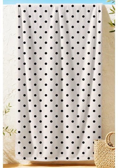 Puantiyeli Siyah Beyaz Minimalist Plaj Havlusu - Modern Şık Benekli Hızlı Kuruyan Mikrofiber Havlu Mat Karamel