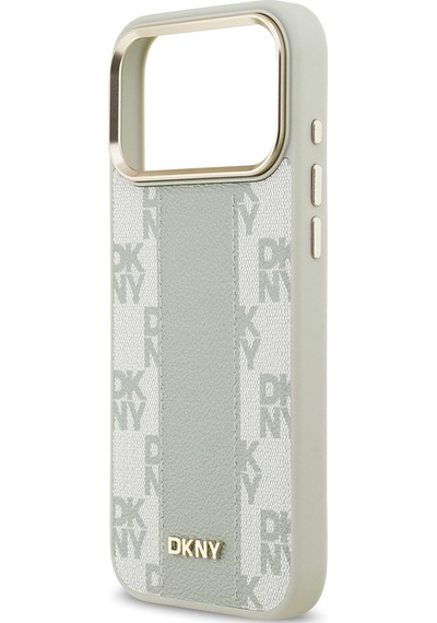Apple Uyumlu iPhone 17 Pro Max  Kılıf Dkny Lisanslı M-safeli 3d Yazılı Checkered Pattern Kapak Bej Bej