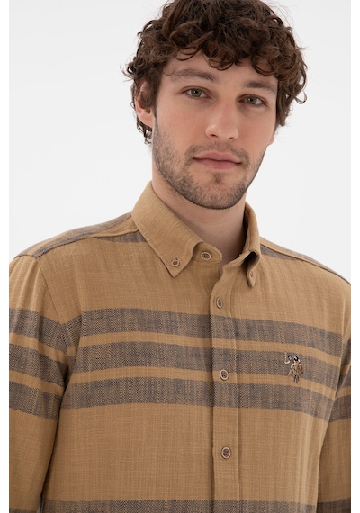 U.s. Polo Assn. Erkek Açık Haki Gömlek Desenli 50297491-vr183 Acık Hakı Açık Haki