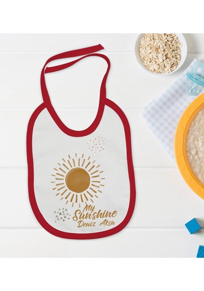 BK Kids Kişiye Özel My Sunshine Tasarımlı Kırmızı Bebek Mama Önlü Kırmızı