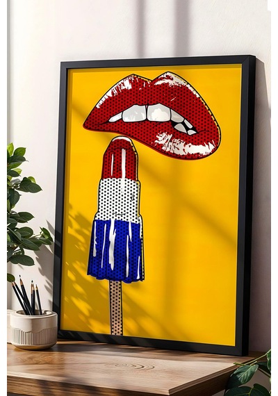 Kırmızı Dudaklar Ve Dondurma Çerçeveli Tablo - Pop Art Poster Tablo