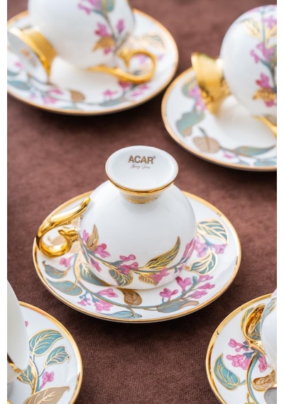Acar Hxf-06924 Orville Pembe 6'lı Porselen Kahve Fincan Takımı Pembe