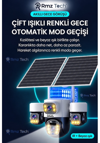İnox X24 Sim Kartlı, 4 Kameralı , Güneş Enerjili, Solar Panelli Kamera, Aylık 8 Gb 1 Yıllık Sım Kart