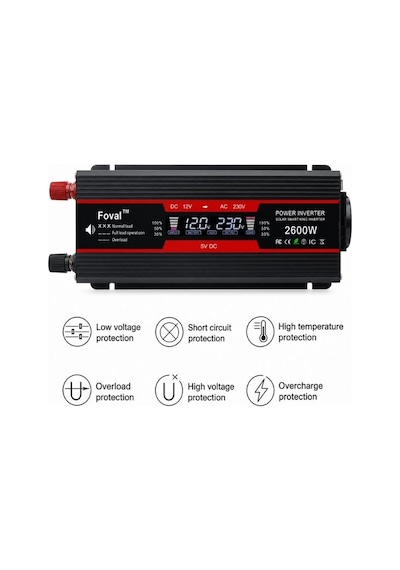 Foval 2600w 12v 230v Ekranlı İnverter Taşınabilir Voltaj Dönüştürücü