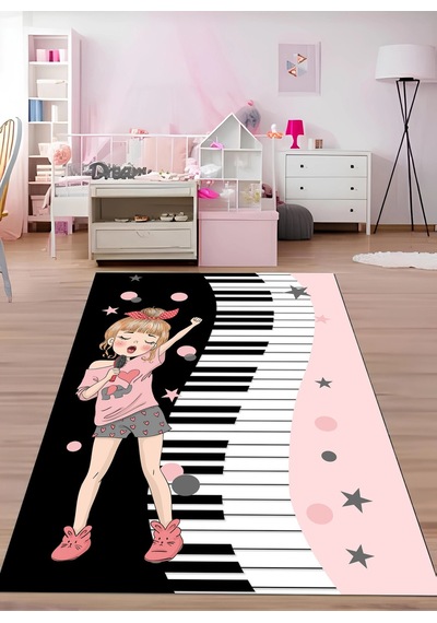 Blghome Piyano Eğlenceli Çocuk Odası Halısı Pembe