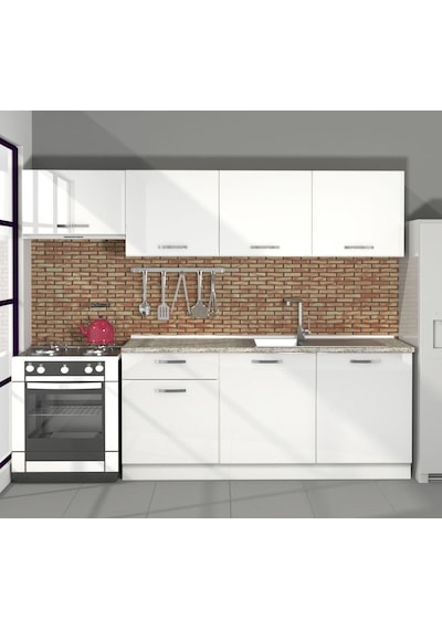 Decoraktiv Smart 240 Mdf Hazır Mutfak Dolabı - Tezgah Dahil - Parlak Beyaz