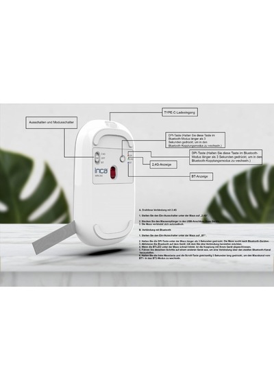 Inca Iwm-242k Bluetooth 5.4 + 2.4g Kablosuz Sessiz Optik Mouse Şarjlı 500mah Batarya Çift Modlu Bağlantı 800-1600 Dpı Manyetik Kapak Sağ-sol El Uyumlu Windows, Mac, Android