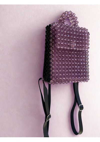 Luti Design Kadın Mor Akrilik Boncuk Sırt Çantası El Yapımı Mini Çanta, Ayarlanabilir Siyah Suni Deri Askılı Mor - Siyah Luti Design Kadın Mor Akrilik Boncuk Sırt Çantası El Yapımı Mini Çanta, Ayarlanabilir Siyah Suni Deri Askılı Mor - Siyah