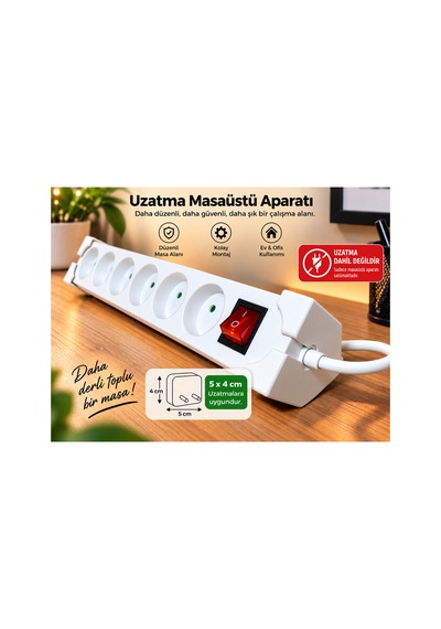 Masaüstü Çoklu Uzatma Tutucu Sabitleme Aparatı 5x4 Cm Uyumlu Kablo Düzenleyici
