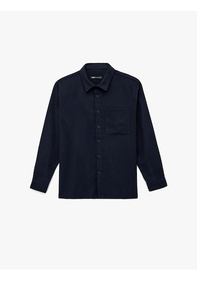 Koton Regular Fit Cep Detaylı Uzun Kollu Düğmeli Gömlek Lacivert 6wam60112hw Lacivert