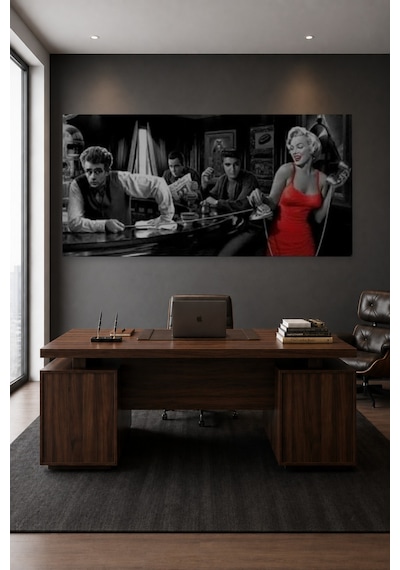 Tam Renk Marilyn Monroe Dekoratif Kanvas Duvar Tablosu Siyah