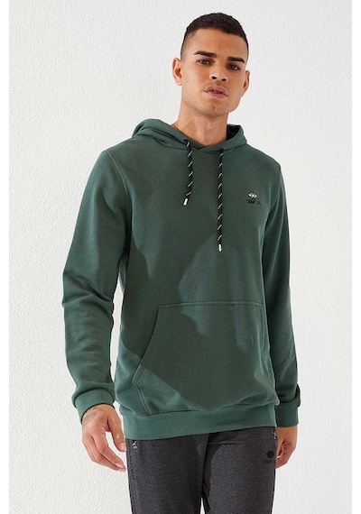 Tommy Life Yeşil Kanguru Cep Standart Kalıp Kapüşonlu Erkek Sweatshirt - 87872 Yeşil