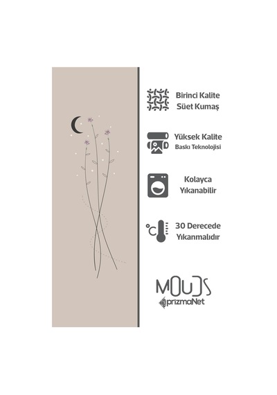 Bej Minimal Çiçek Desenli Süet Oturma Odası Salon Fon Perde Baskılı Ekstrafor Büzgü Tek Kanat Çok Renkli