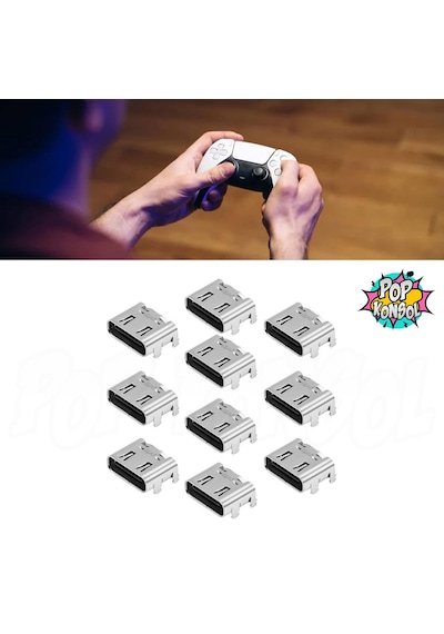 Ps5 Type-c Şarj Soketi Playstation 5 Dualsense Kol Yedek Parça 10 Adet Açık Gri