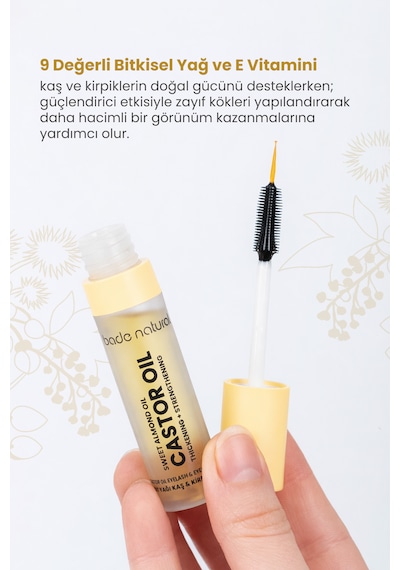 Bade Natural Ultra Hacim Veren Doğal Hint Yağı Kaş Kirpik Serumu Besleyici, Güçlendirici, Dolgunlaştırıcı 10 Ml Şeffaf