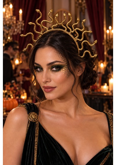 Halloween Gold Medusa Yılan Figürlü Saç Tacı Cadılar Bayramı Kostüm Partileri İçin Baş Aksesuarı