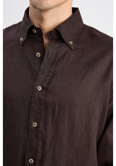 D'S Damat Ds Damat Comfort Kahverengi Düz Keten Gömlek 6hc02ap01304m Çok Renkli 2XL
