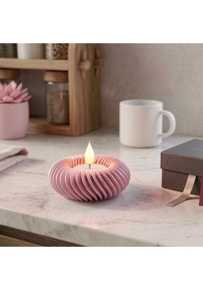 Modern Tasarım Led Tealight Yuvarlak Pembe Mumluk Dekoratif Masa Üstü Aksesuarı Pembe