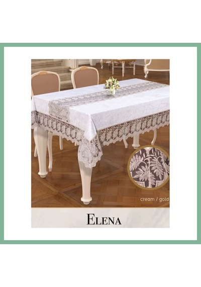Bşkvirgo Keten İşlemeli Masa Örtüsü 160x220 Cm Dantelli Yemek Masası Örtüsü Elena Model Krem-gold Bsk2026