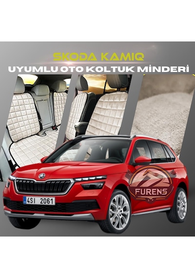 Skoda Kamiq Bej Renk Tay Tüyü Cepli & Terletmez Sırtlı Oto Koltuk Minder Seti - Koltuk Koruma Kılıfı Ön & Arka Tam Set Diğer